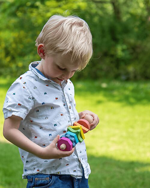 tickit Twister - 1 Bullone e 7 Dadi - Arcobaleno - Legno Massello - da 18 Mesi Incastri in Legno