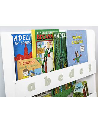 Tidy Books Libreria Montessoriana Frontale per Bambini in Legno - Bianco - Lettere 3D Minuscole Verde Salvia Librerie Montessoriane