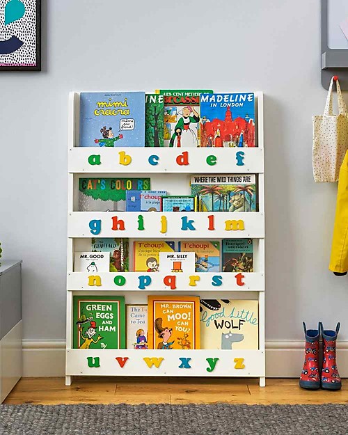 Tidy Books Libreria Montessoriana Frontale per Bambini in Legno - Lettere 3D - Bianca Lettere Minuscole Librerie Montessoriane