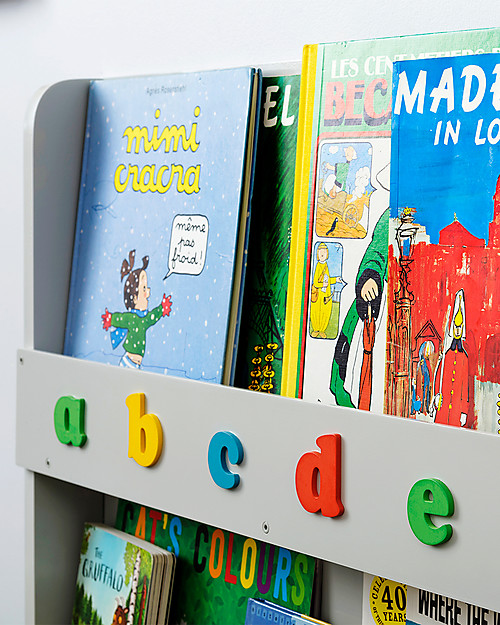 Tidy Books Libreria Montessoriana Frontale per Bambini in Legno - Lettere 3D - Grigio Chiaro Lettere Minuscole Librerie Montessoriane