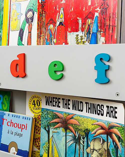 Tidy Books Libreria Montessoriana Frontale per Bambini in Legno - Lettere 3D - Grigio Chiaro Lettere Minuscole Librerie Montessoriane