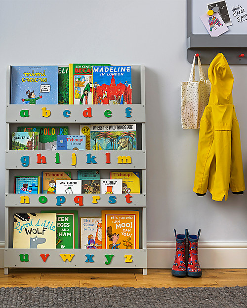 Tidy Books Libreria Montessoriana Frontale per Bambini in Legno - Lettere 3D - Grigio Chiaro Lettere Minuscole Librerie Montessoriane