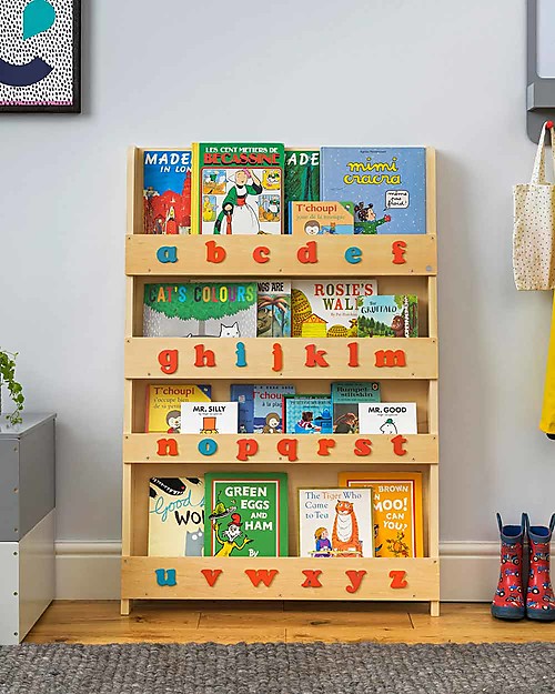 Tidy Books Libreria Montessoriana Frontale per Bambini in Legno - Lettere 3D Montessoriane - Naturale/Lettere Minuscole Librerie Montessoriane