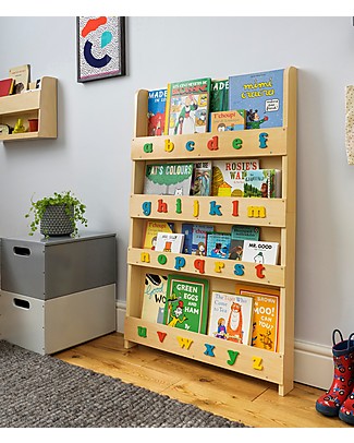 Tidy Books Libreria Montessoriana Frontale per Bambini in Legno - Lettere 3D - Naturale Lettere Minuscole Librerie