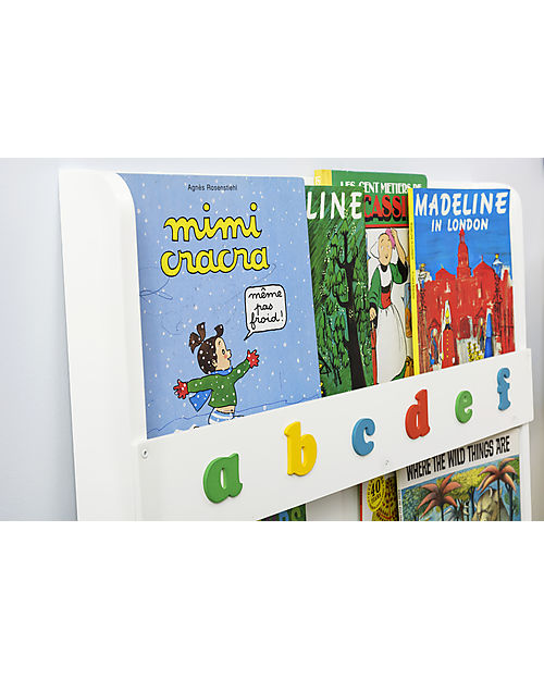 Tidy Books Libreria Montessoriana Frontale per Bambini in Legno - Soft White - Lettere 3D Minuscole Colorate Librerie Montessoriane
