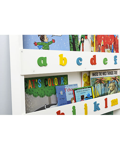 Tidy Books Libreria Montessoriana Frontale per Bambini in Legno - Soft White - Lettere 3D Minuscole Colorate Librerie Montessoriane