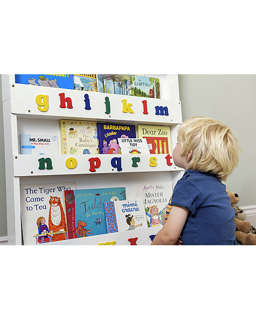 Tidy Books Libreria Montessoriana Frontale per Bambini in Legno - Soft White - Lettere 3D Minuscole Colorate Librerie Montessoriane