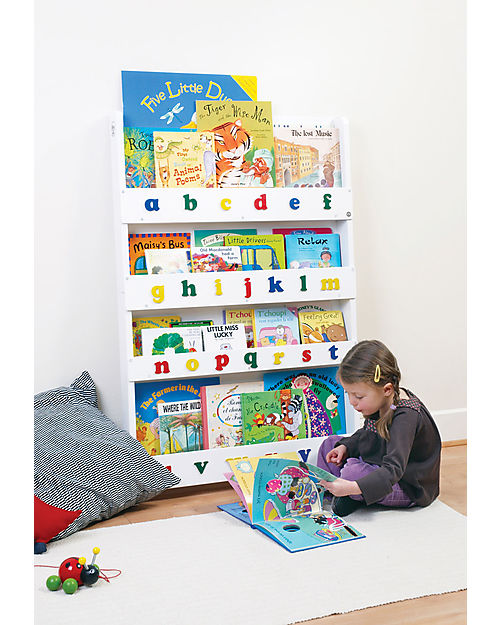 Tidy Books Libreria Montessoriana Frontale per Bambini in Legno - Soft White - Lettere 3D Minuscole Colorate Librerie Montessoriane