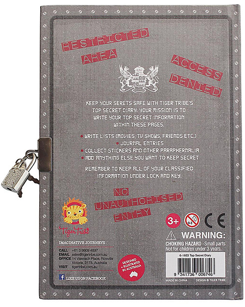 Tiger Tribe Diario Segreto, Top Secrets - con Lucchetto incluso! Diari