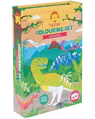 Tiger Tribe Set da Colorare, Dinosauri - Include album, pennarelli e adesivi! Colorare