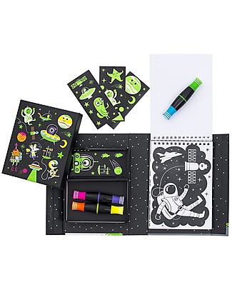 Tiger Tribe Set da Colorare Neon, Spazio - Include album, pennarelli fluorescenti e adesivi! Disegnare e Colorare