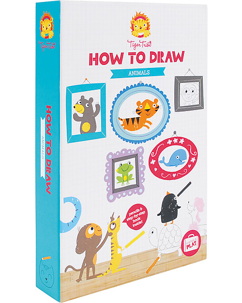 Tiger Tribe Set per Imparare a Disegnare, Animali - Include 2 album, pastelli, gomma e temperino! Disegnare e Colorare