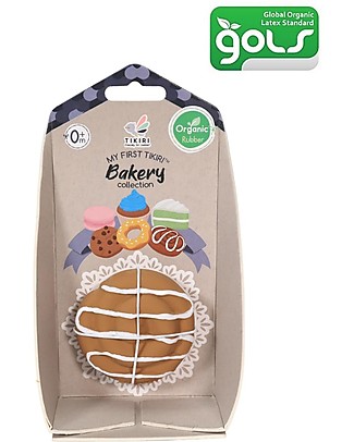 Tikiri 3-in-1 Sonaglio Biscottino Danese - Massaggiagengive - Gioco da Bagno - Bakery Items - 100% Caucciù Naturale Giochi Bagno
