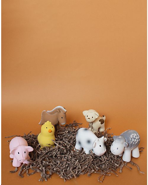 Tikiri 3-in-1 Sonaglio Cane, Massaggiagengive, Gioco da Bagno, My First Farm - Confezione Regalo - 100% Caucciù Naturale Giochi Bagno