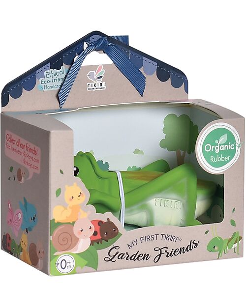 Tikiri 3-in-1 Sonaglio Cavalletta - Massaggiagengive - Gioco da Bagno - Garden Animals - 100% Caucciù Naturale Massaggiagengive