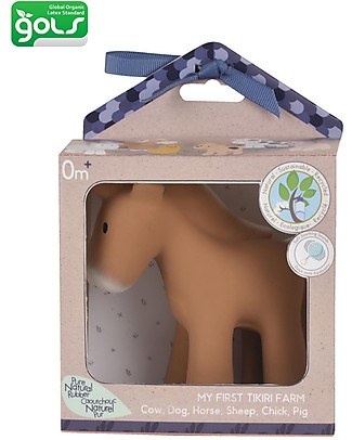 Tikiri 3-in-1 Sonaglio Cavallo, Massaggiagengive, Gioco da Bagno, My First Farm - Confezione Regalo - 100% Caucciù Naturale Giochi Bagno