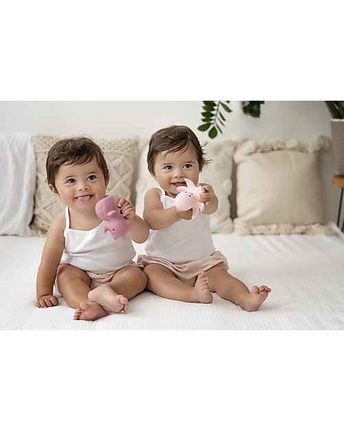 Tikiri 3-in-1 Sonaglio Cavalluccio Marino, Massaggiagengive, Gioco da Bagno, Ocean Buddies, Confezione Regalo - 100% Caucciù Naturale Giochi Bagno