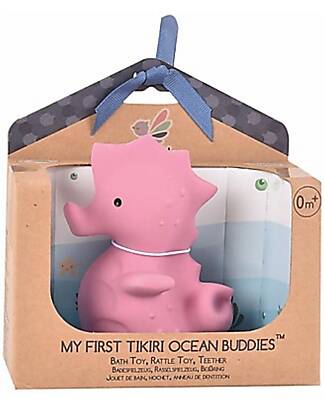 Tikiri 3-in-1 Sonaglio Cavalluccio Marino, Massaggiagengive, Gioco da Bagno, Ocean Buddies, Confezione Regalo - 100% Caucciù Naturale Giochi Bagno