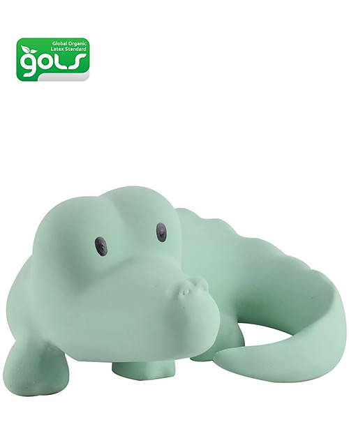 Tikiri 3-in-1 Sonaglio Coccodrillo, Massaggiagengive, Gioco da Bagno, My First Zoo - Confezione Regalo - 100% Caucciù Naturale Giochi Bagno