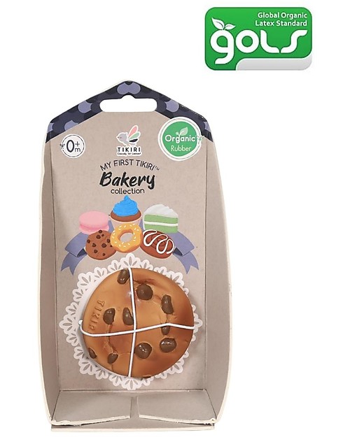 Tikiri 3-in-1 Sonaglio Cookie -  Massaggiagengive - Gioco da Bagno - Bakery Items - 100% Caucciù Naturale Massaggiagengive