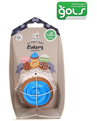 Tikiri 3-in-1 Sonaglio Cupcake - Massaggiagengive - Gioco da Bagno - Bakery Items - 100% Caucciù Naturale Giochi Bagno
