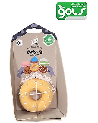 Tikiri 3-in-1 Sonaglio Donut - Massaggiagengive - Gioco da Bagno - Bakery Items - 100% Caucciù Naturale Massaggiagengive