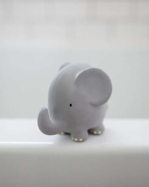 Tikiri 3-in-1 Sonaglio Elefante, Massaggiagengive, Gioco da Bagno,  My First Zoo - 100% Caucciù Naturale Giochi Bagno