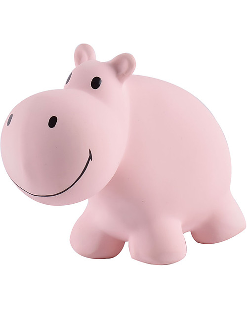 Tikiri 3-in-1 Sonaglio Ippopotamo, Massaggiagengive, Gioco da Bagno, My First Zoo - 100% Caucciù Naturale Giochi Bagno