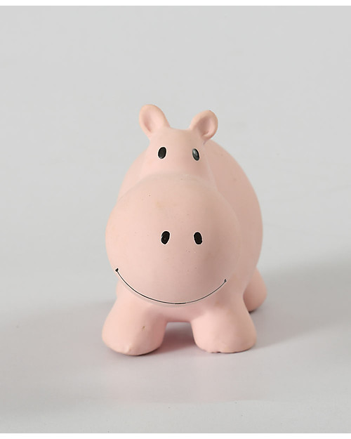 Tikiri 3-in-1 Sonaglio Ippopotamo, Massaggiagengive, Gioco da Bagno, My First Zoo - 100% Caucciù Naturale Giochi Bagno