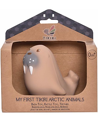 Tikiri 3-in-1 Sonaglio Leone Marino, Massaggiagengive, Gioco da Bagno, My First Arctic Animals - 100% Caucciù Naturale Giochi Bagno