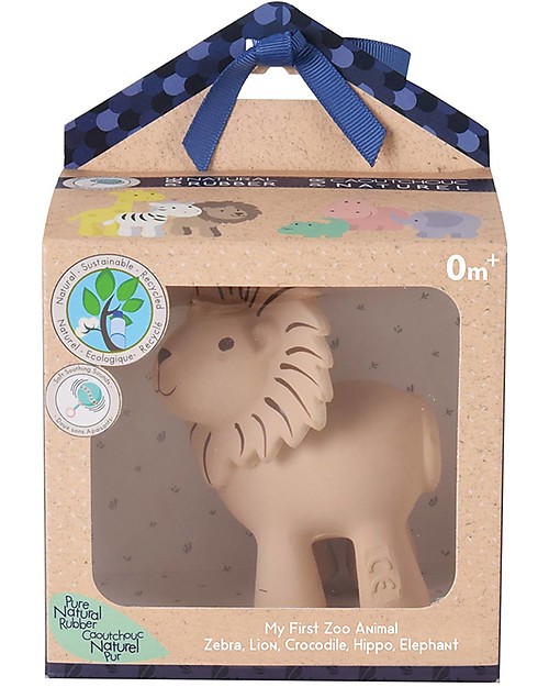 Tikiri 3-in-1 Sonaglio Leone, Massaggiagengive, Gioco da Bagno, My First Zoo - Confezione Regalo - 100% Caucciù Naturale Giochi Bagno