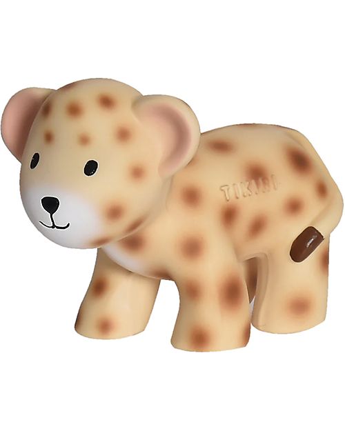 Tikiri 3-in-1 Sonaglio Leopardo, Massaggiagengive, Gioco da Bagno, My First Zoo - Confezione Regalo - 100% Caucciù Naturale Massaggiagengive