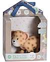 Tikiri 3-in-1 Sonaglio Leopardo, Massaggiagengive, Gioco da Bagno, My First Zoo - Confezione Regalo - 100% Caucciù Naturale Massaggiagengive