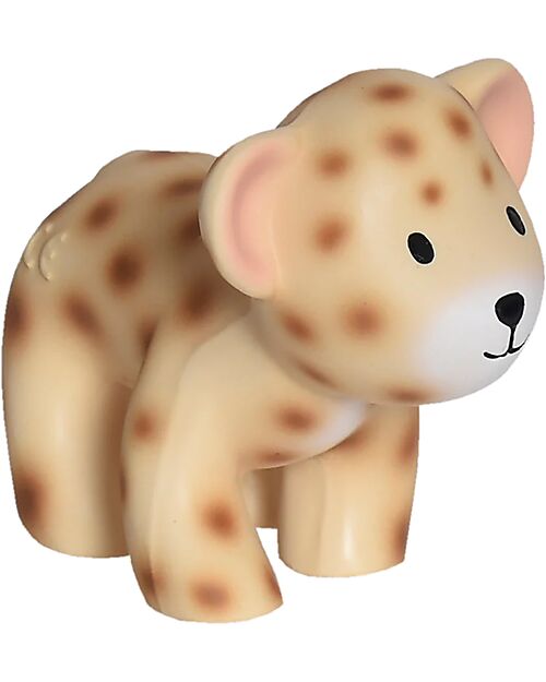 Tikiri 3-in-1 Sonaglio Leopardo, Massaggiagengive, Gioco da Bagno, My First Zoo - Confezione Regalo - 100% Caucciù Naturale Massaggiagengive