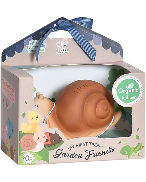 Tikiri 3-in-1 Sonaglio Lumaca - Massaggiagengive - Gioco da Bagno - Garden Animals - 100% Caucciù Naturale Massaggiagengive