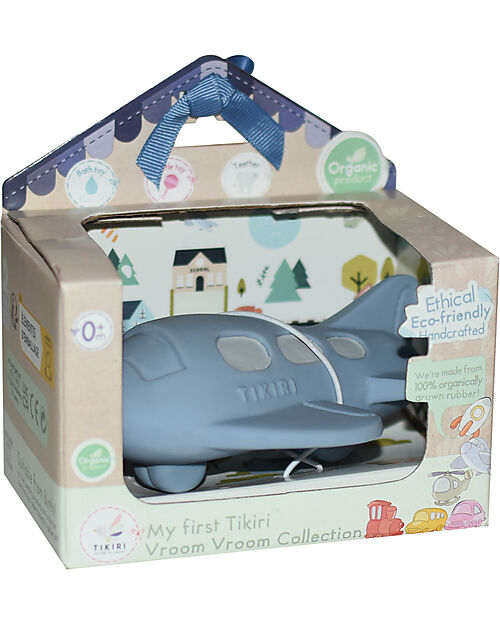 Tikiri 3-in-1 Sonaglio - Massaggiagengive - Gioco da Bagno - Aereoplano - Vroom Vroom Friends - Confezione Regalo - 100% Caucciù Naturale Giochi Bagno