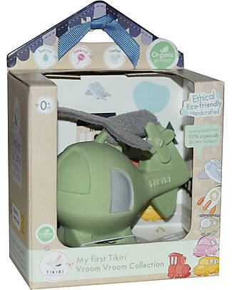 Tikiri 3-in-1 Sonaglio - Massaggiagengive - Gioco da Bagno - Elicottero - Vroom Vroom Friends - Confezione Regalo - 100% Caucciù Naturale Giochi Bagno
