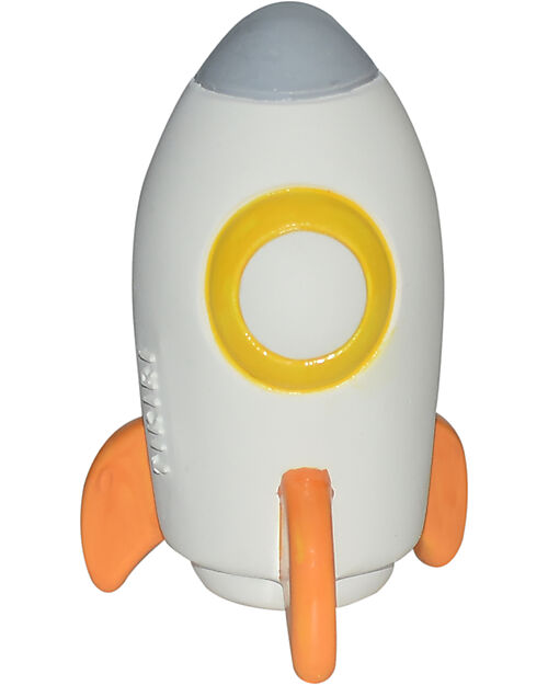 Tikiri 3-in-1 Sonaglio - Massaggiagengive - Gioco da Bagno - Razzo - Vroom Vroom Friends - Confezione Regalo - 100% Caucciù Naturale Giochi Bagno