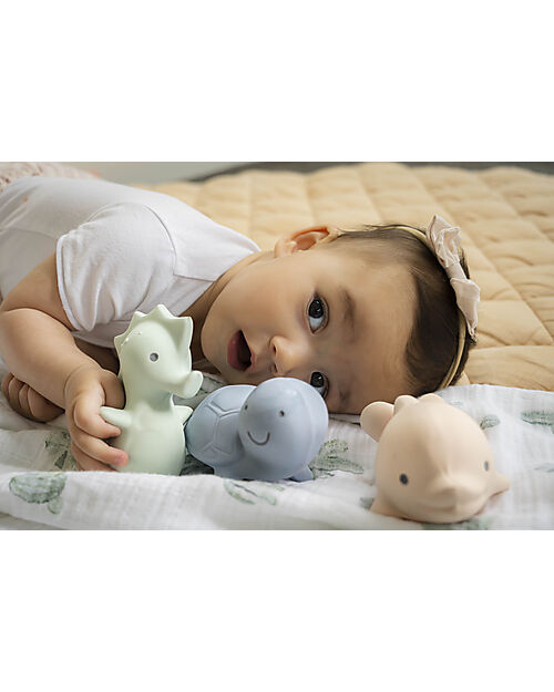 Tikiri 3-in-1 Sonaglio - Massaggiagengive - Gioco da Bagno - Set 3 pz - My First Ocean - 100% Caucciù Naturale Giochi Bagno