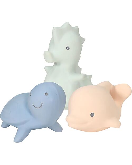 Tikiri 3-in-1 Sonaglio - Massaggiagengive - Gioco da Bagno - Set 3 pz - My First Ocean - 100% Caucciù Naturale Giochi Bagno
