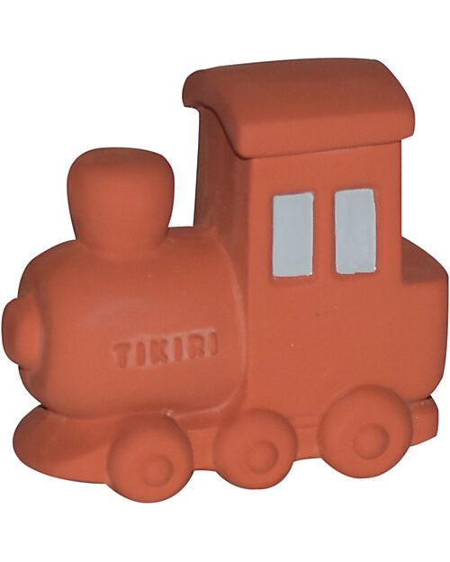 Tikiri 3-in-1 Sonaglio - Massaggiagengive - Gioco da Bagno - Treno - Vroom Vroom Friends - Confezione Regalo - 100% Caucciù Naturale Giochi Bagno