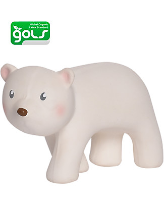 Tikiri 3-in-1 Sonaglio Orso Polare - Massaggiagengive - Gioco da Bagno - My First Arctic Animals - Confezione Regalo - 100% Caucciù Naturale Giochi Bagno