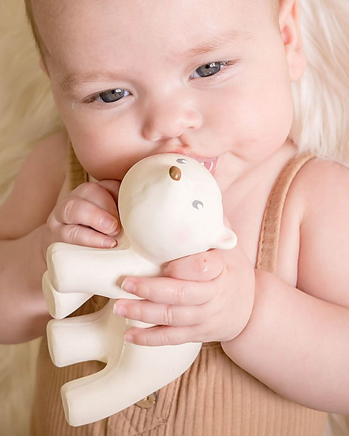 Tikiri 3-in-1 Sonaglio Orso Polare - Massaggiagengive - Gioco da Bagno - My First Arctic Animals - Confezione Regalo - 100% Caucciù Naturale Giochi Bagno