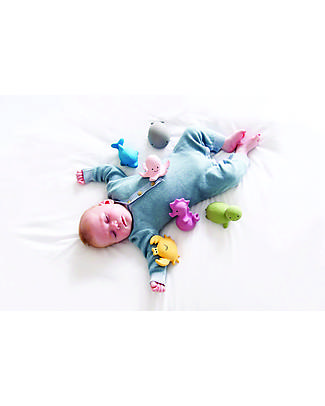 Tikiri 3-in-1 Sonaglio Polpo, Massaggiagengive, Gioco da Bagno, Ocean Buddies, Confezione Regalo - 100% Caucciù Naturale Giochi Bagno