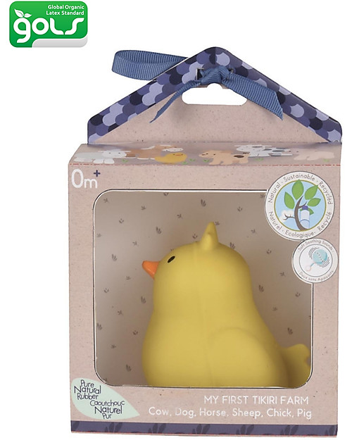 Tikiri 3-in-1 Sonaglio Pulcino, Massaggiagengive, Gioco da Bagno, My First Farm - Confezione Regalo - 100% Caucciù Naturale Giochi Bagno