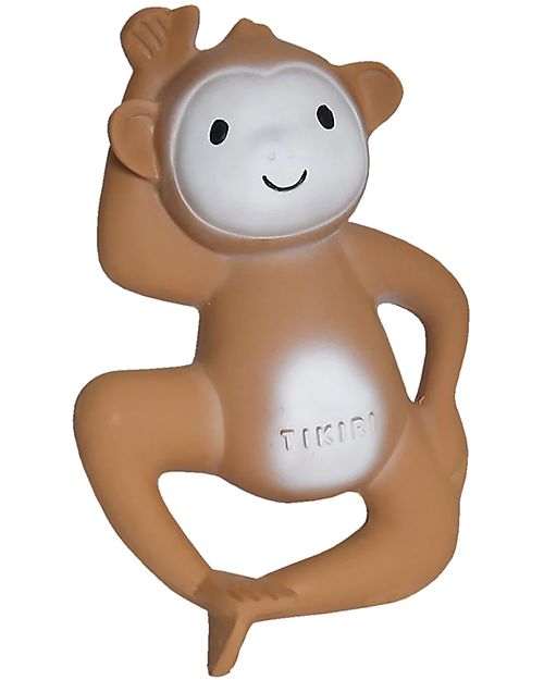 Tikiri 3-in-1 Sonaglio Scimmia, Massaggiagengive, Gioco da Bagno, My First Zoo - Confezione Regalo - 100% Caucciù Naturale Massaggiagengive
