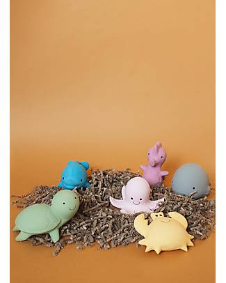Tikiri 3-in-1 Sonaglio Tartaruga, Massaggiagengive, Gioco da Bagno, Ocean Buddies, Confezione Regalo - 100% Caucciù Naturale Giochi Bagno