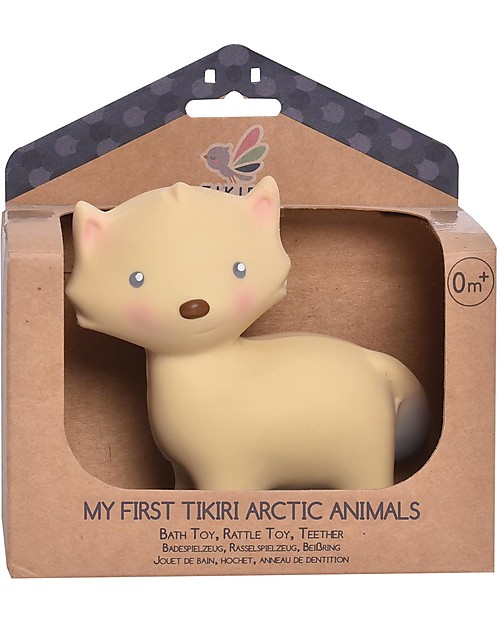 Tikiri 3-in-1 Sonaglio Volpe, Massaggiagengive, Gioco da Bagno, My First Arctic Animals - 100% Caucciù Naturale Giochi Bagno