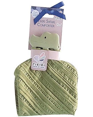 Tikiri DouDou Massaggiagengive Coccodrillo, Verde - Caucciù Naturale e Cotone Bio Doudou