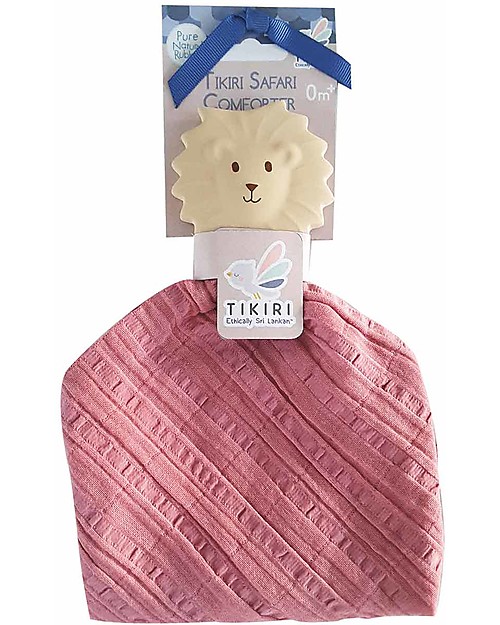 Tikiri DouDou Massaggiagengive Leone, Rosa - Caucciù Naturale e Cotone Bio Doudou